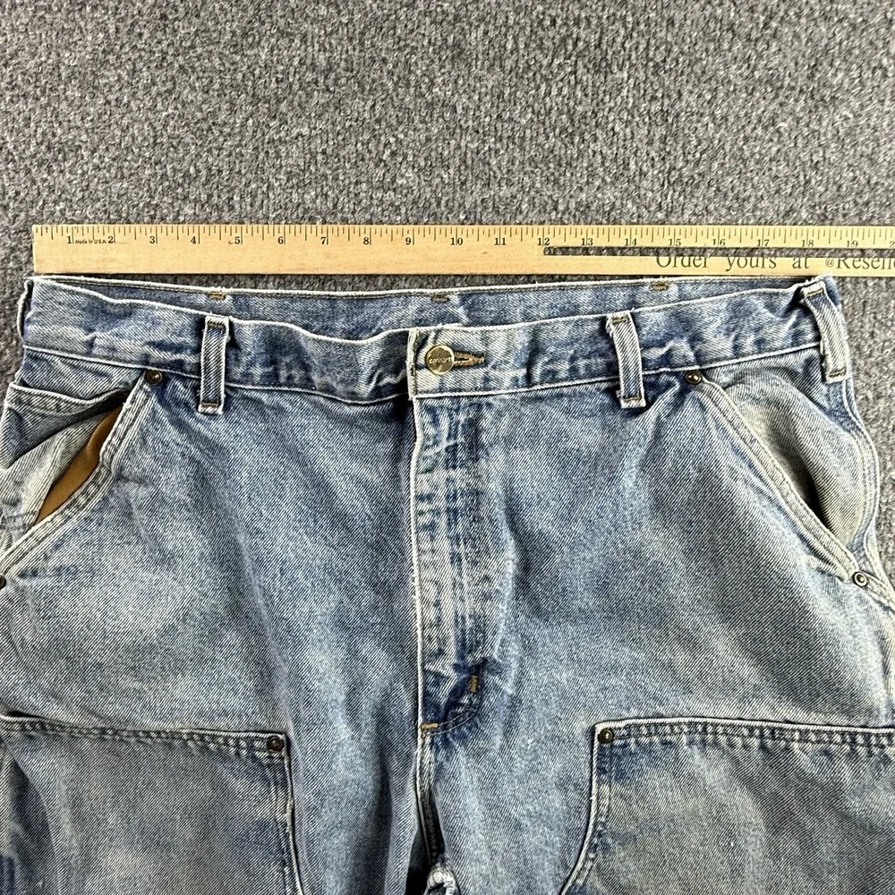 Vintage Faded Carhartt B73 DST Double Knee Dungaree Denim Jeans Men's 38x30 Y2K